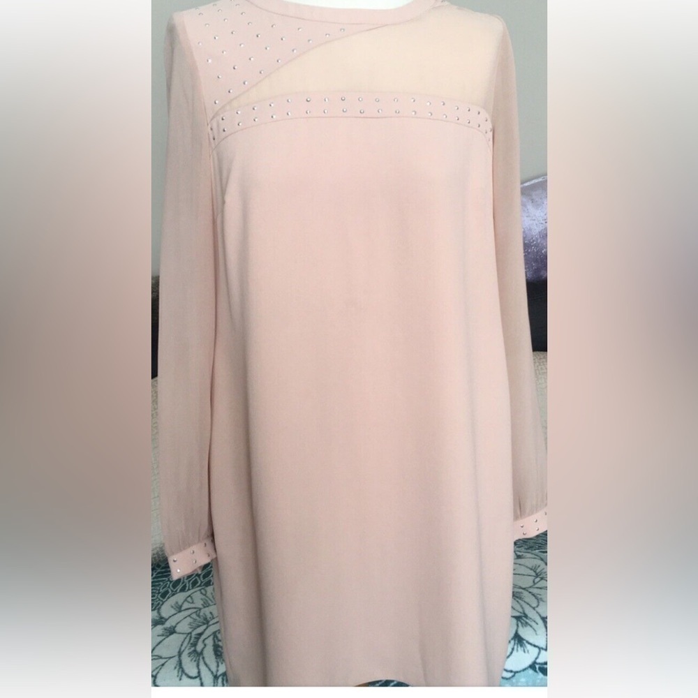NWOT Coast Blush Pink Nude Long Sleeve Embellished Dress Size 8